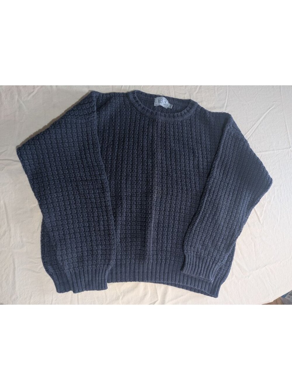 T.L.C. By Lambert Navy Blue Waffle Knit Cotton Crewneck Sweater XXL